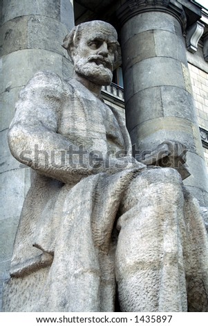 Communist worker statue near Palace of Culture in Warsaw, Poland