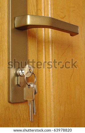 The sheaf of keys is inserted into a keyhole near to the door handle