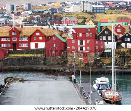 Torshavn, Faroe Islands, 7th February 2015. Torshavn harbour has a mix of traditional and modern buildings