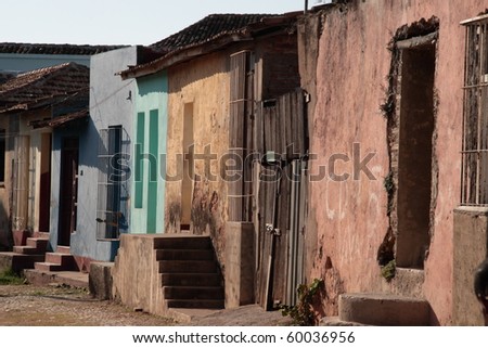 run down multi colored buildings in Trinidad