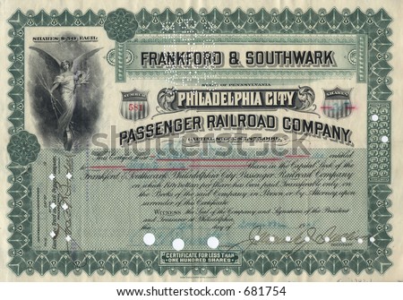Photograph of a 19th-Century stock certificate***not under copyright****