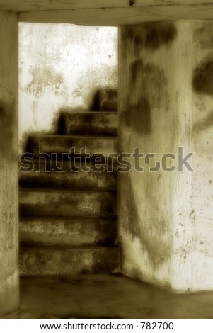 Photo of a dark concrete stairway at Battery Russell, Fort Stevens State Park, Oregon, USA