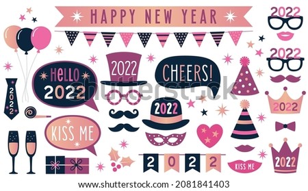 New Year's 2022 Eve party , vector photo booth props Foto d'archivio © 