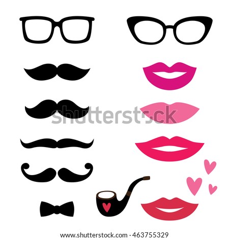 Lips and mustaches vector set