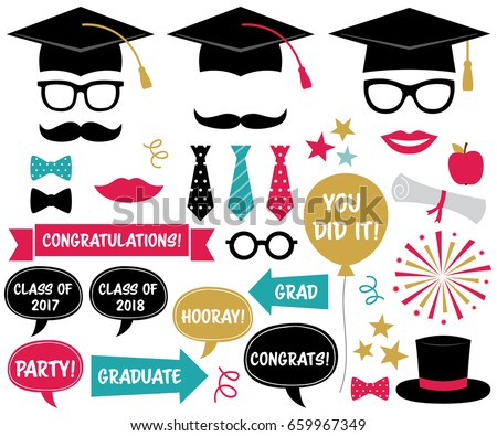 Graduation party vector design elements and photo booth props