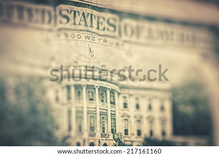 Money background - US dollars background, reto style toned photo with shallow DOF