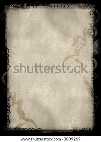 Computer designed highly detailed grunge textured border and aged textured paper background with space for your text or imagekground
