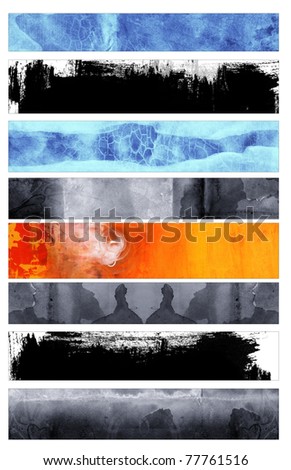 Set of abstract grunge and watercolor banners  isolated on white background.