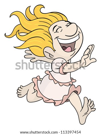 Cartoon style joyful girl running