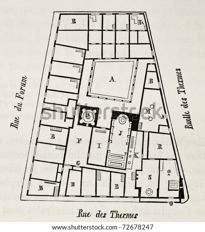 Old Plan Of Pompeii Forum Baths, Italy. Original, From Unknown Author ...