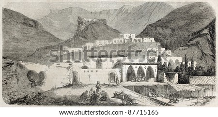 Kabelias old view, Lebanon. By unidentified author, published on L'Illustration, Journal Universel, Paris, 1860 Stock fotó © 