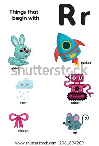 Things that start with the letter R. Educational, vector illustration for children. Stock fotó © 