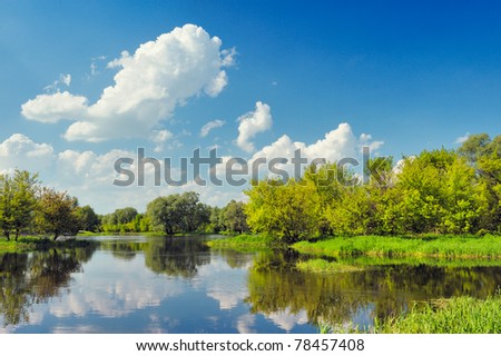 Beautiful landscape wallpaper with flood waters of Narew river, Poland.