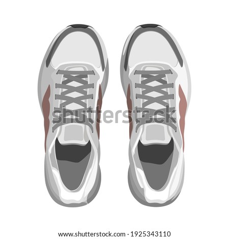 Light sneakers top view on white background. Sports shoes for running vector illustration.