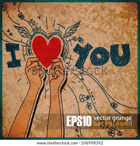 EPS10 vintage background with hands holding the heart