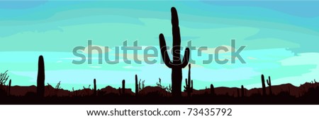 Desert landscape with cactus. Vector illustration.