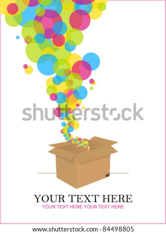 Balloons taking off from a box. Abstract vector illustration. Place for your text.