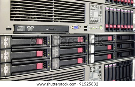 Picture of server rack in action. Server room.