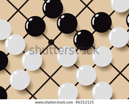 Ancient Chinese game. Black and white figures on squares