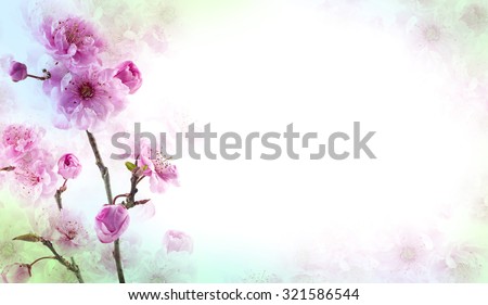 Abstract cherry blossom collage banner on soft diffused background