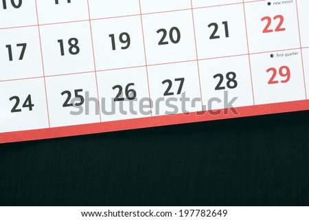 Page of a calendar on a blackboard surface with copy space