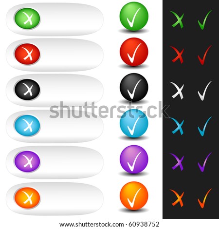 Buttons check sign and tick sign set. Vector isolated