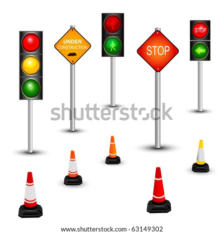 Traffic sign and traffic lamps, vector illustration