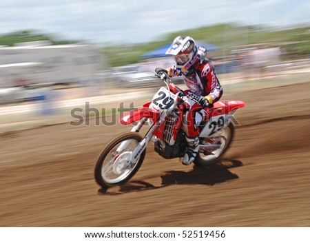 WORTHAM, TX - JUNE 8: Panned image of Team Honda rider Andrew Short on his way to third at Freestone round of AMA/Toyota Motocross National Championship Series on June 8, 2008 in Wortham, TX.