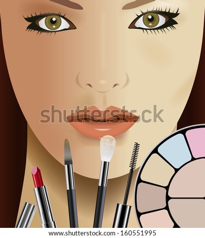 Vector Beautiful Woman and Makeup Kit