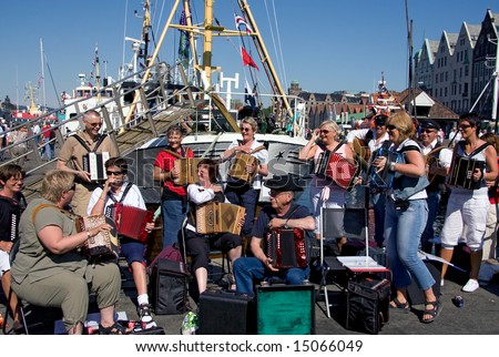 Bergen , Norway  June 8: The Band of Amateur musician performing traditional Norway songs