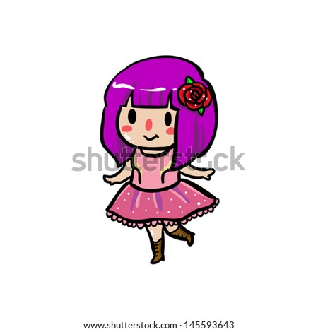 Cute Girl Smiling With Purple Hair In Pink Lace Dress Wearing A