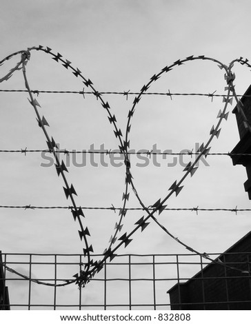 Security razor wire forming the shape of a heart