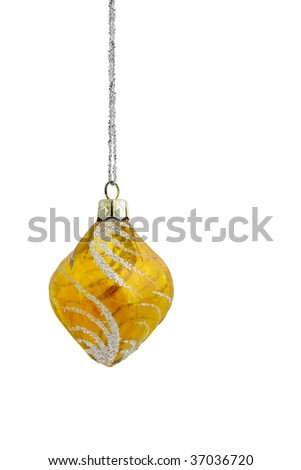yellow teardrop frosted glass christmas bauble with gold clasp and silver string