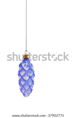 blue glass teardrop christmas bauble with gold clasp and gold string