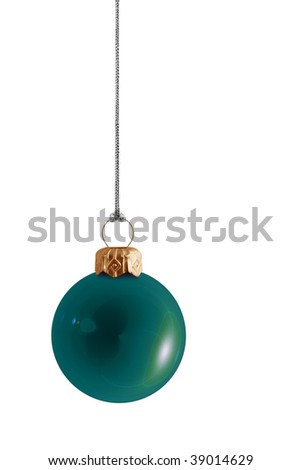 shiny sea green christmas bauble with gold clasp and silver string