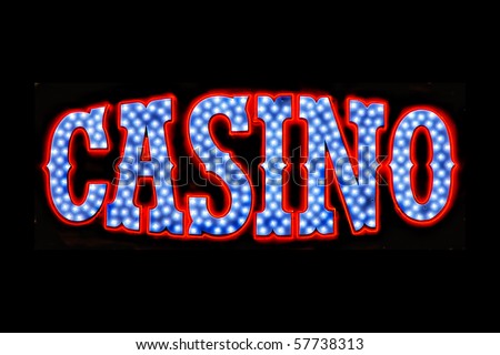 Red white and blue neon casino sign