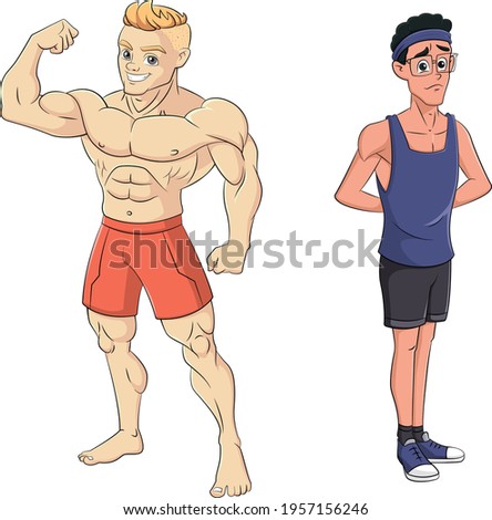 cartoon vector illustration of men-strong and weak