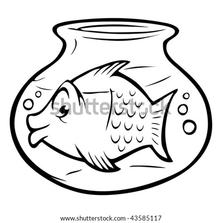 cartoon vector outline illustration of fishbowl
