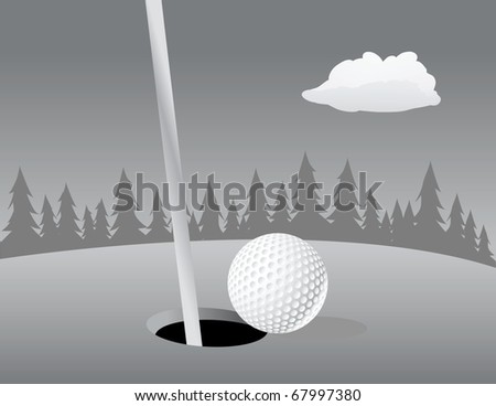 cartoon vector gray scale illustration of a golf ball course