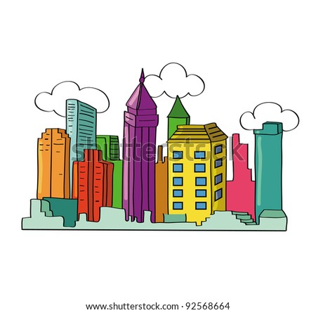 Cartoon Vector Illustration Of A City Skyline - 92568664 : Shutterstock