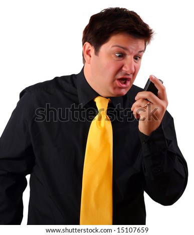 Man screaming during a call on his cell phone (using 3G video call or reading SMS and getting upset)
