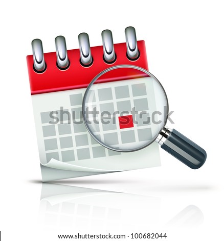Vector illustration of search concept with calendar icon and magnifying glass