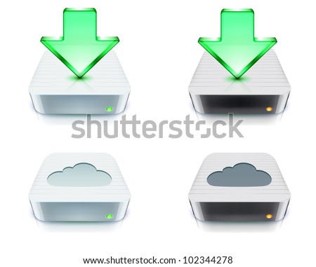 Vector illustration of cloud storage and download concept icons with external hard disk