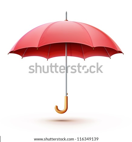 Vector illustration of classic elegant opened red umbrella isolated on white background.