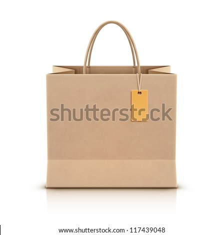 Vector illustration of paper shopping bag with paper handles and funky tag
