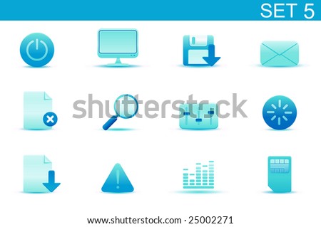 Vector illustration-set of blue elegant simple icons for common computer and media devices functions. Set-5