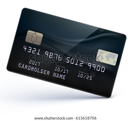 Vector illustration of detailed glossy black credit card isolated on white background Imagine de stoc © 