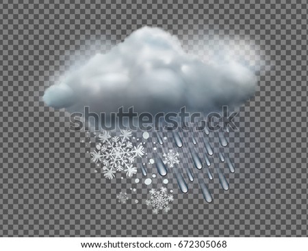 Vector illustration of cool single sleet weather icon with cloud, snow and rain on transparent background
