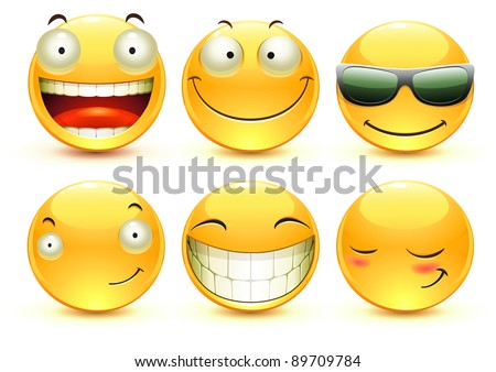 Vector illustration set of cool glossy Single Emoticons