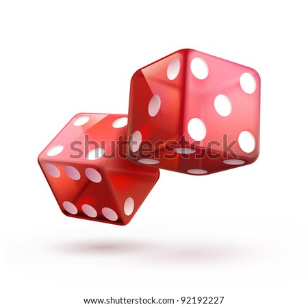 Vector illustration of shiny red dices on the white  background.